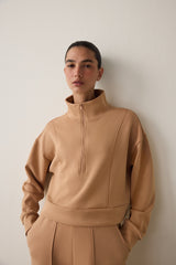 Gray Modal Stand-Up Zipper Collar Sweatshirt