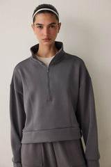 Gray Modal Stand-Up Zipper Collar Sweatshirt