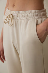 Beige Modal Raised Jogger Sweatpants
