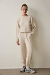Beige Modal Raised Jogger Sweatpants