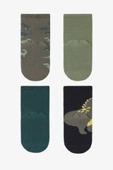 Colorful Boys Green Dino 4-Pack Ankle Socks