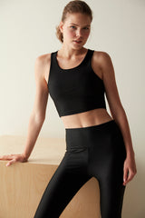 Black Cut Out Back Detailed Crop Top