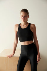 Black Cut Out Back Detailed Crop Top