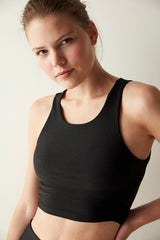 Black Cut Out Back Detailed Crop Top