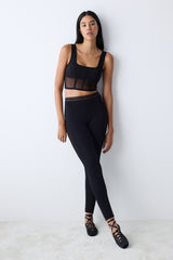 Black High Waist Tulle Detailed Leggings