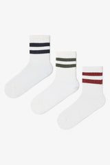 Boys Marshmallow Class Striped 3-Pack Ankle Socks