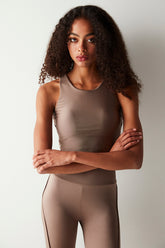 Brown Cut Out Back Detailed Crop Top