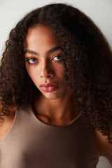 Brown Cut Out Back Detailed Crop Top