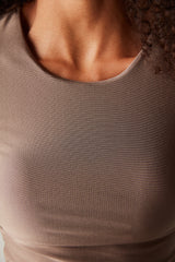 Brown Cut Out Back Detailed Crop Top