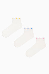 3 Pairs of Cotton Ankle Tulle Detailed Patterned Toe Seamless Ankle Socks