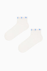 3 Pairs of Cotton Ankle Tulle Detailed Patterned Toe Seamless Ankle Socks