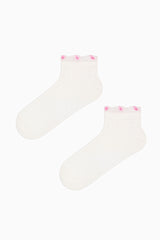 3 Pairs of Cotton Ankle Tulle Detailed Patterned Toe Seamless Ankle Socks