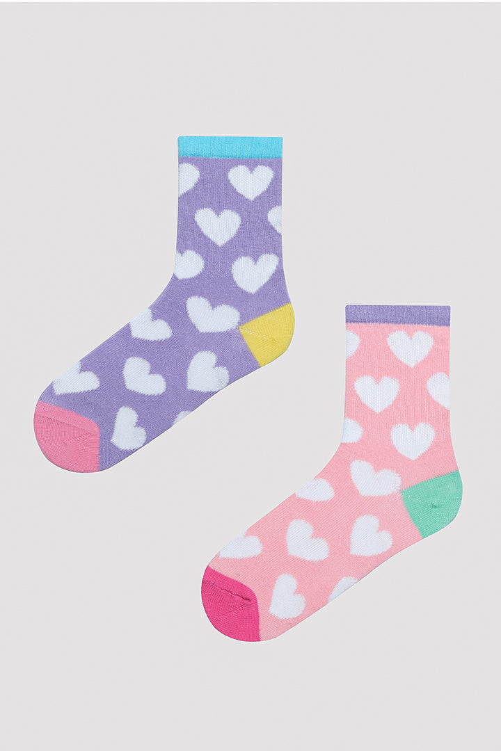 Girls Heart Printed 2in1 Liner Socks