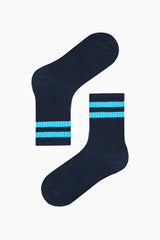 Boy Double Stripe Navy Blue 4-Pack Ankle Socks