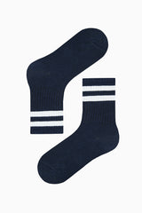 Boy Double Stripe Navy Blue 4-Pack Ankle Socks