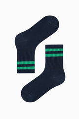 Boy Double Stripe Navy Blue 4-Pack Ankle Socks
