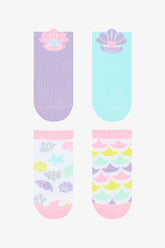 Girls Mermaid Multicolored 4-Pack Ankle Socks