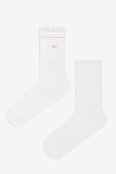 2 Pairs of Cotton Ribbon Patterned Ruffle Ankle Socks
