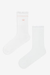 2 Pairs of Cotton Ribbon Patterned Ruffle Ankle Socks