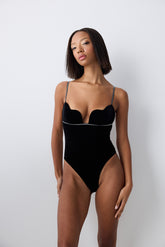 Heart Cup Velvet Black Bodysuit