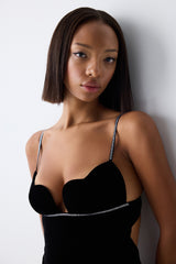 Heart Cup Velvet Black Bodysuit