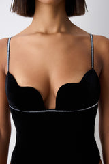 Heart Cup Velvet Black Bodysuit