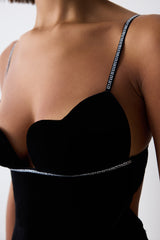Heart Cup Velvet Black Bodysuit