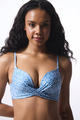 Blue Geometric Patterned Push Up Bikini Top