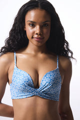Blue Geometric Patterned Push Up Bikini Top