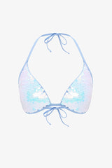 Sequin Sequined Blue Triangle Bikini Top - Gamze Erçel Collection