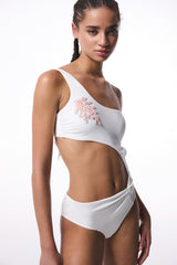 White Pearl Beaded Monokini - Gamze Erçel Collection