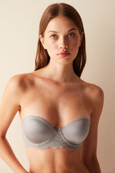 Pop Up Shiny Support Push Up Micro Grey Bra