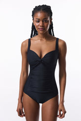 Black Shirred Abdominal/Waist Shapewear Corset Swimsuit