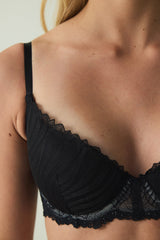 Black Fervour Broderie Zebra Pattern Lace Underwired Push-Up Bra