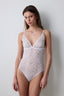 Off-White Floral Lace Accessory Detailed Non-wired Bridal Bodysuit