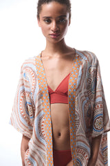 Della Ethnic Pattern V-Neck Maxi Kimono