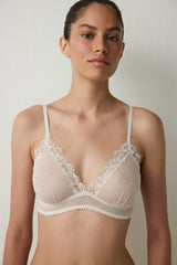 Beige Embroidered Mesh Non-wired Non-Padded Triangle Bra