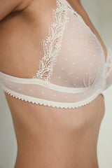 Beige Embroidered Mesh Non-wired Non-Padded Triangle Bra