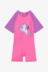 Purple Girl's Sweet Unicorn UV-Protected Swimsuit