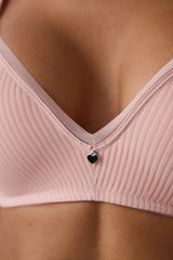 Light Dusty Rose Striped Non-wired Removable Cupped T-shirt Bra