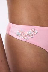 Pink Beaded Detailed V Cut Bikini Bottom - Gamze Erçel Collection