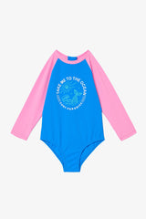 Light Pink Girls Ocean UV Protected Long Sleeve Swimsuit