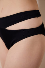 Brigett Cut Textured Black Bikini Bottom