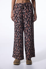Clove Leopard Patterned Tie Detail Trousers