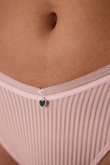 Light Rose Striped V Cut Mid Waist Brazilian Panties