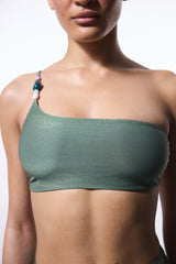 Green Beaded One Shoulder Bikini Top