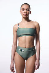 Green Beaded One Shoulder Bikini Top