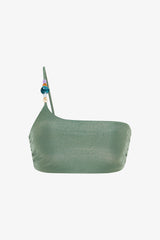 Green Beaded One Shoulder Bikini Top