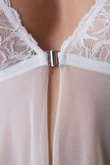 Off White Front Opening Floral Accessory Non-wired Babydoll