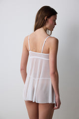 Off White Front Opening Floral Accessory Non-wired Babydoll